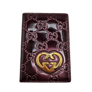 Gucci Microguccissima Burgundy Patent Leather Heart Logo Card Case Wallet 251848